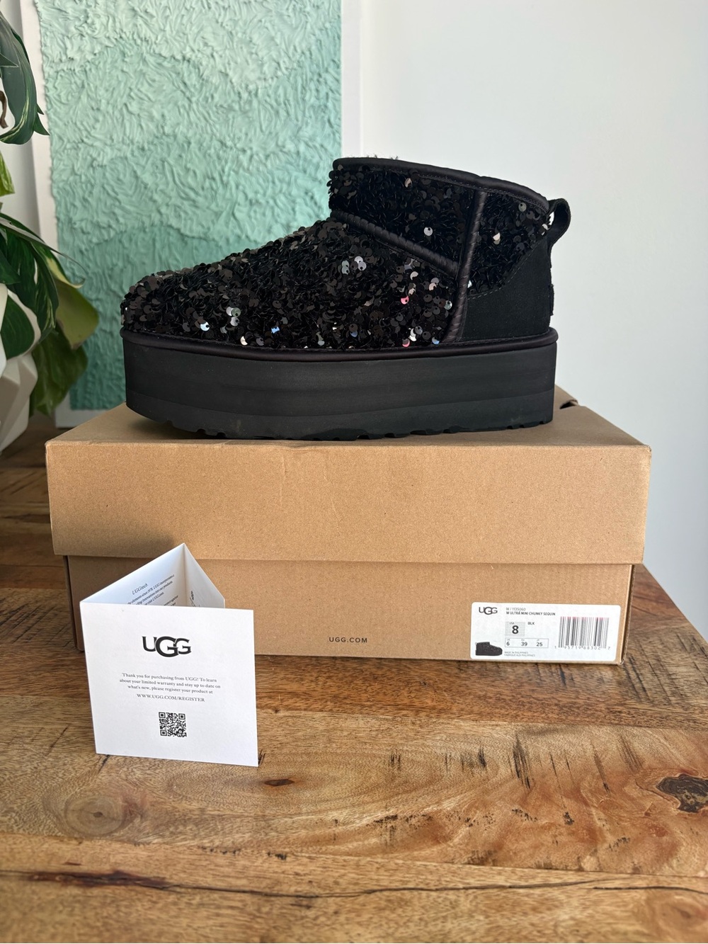 UGG Black Sequin Platform Mini Boot
